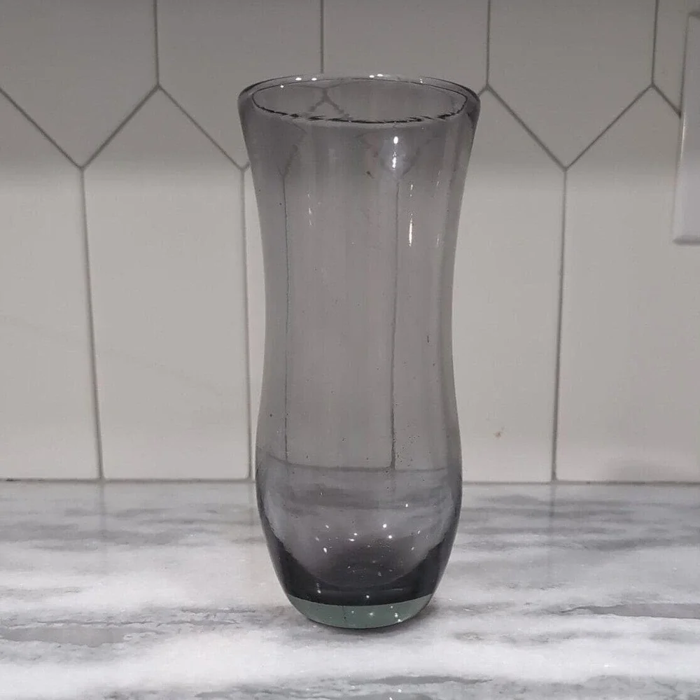 Hand-Blown Purple Smoke Vase, Bulbous Body Art Glass, Vintage Floral Centerpiece